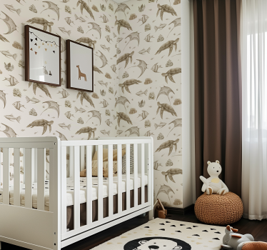 Beige valtameren kuvio tapetti vauvanhuoneeseen - Tenstickers