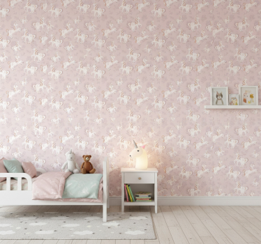 Beige yksisarvinen fantasia lastenhuoneen tapetti - Tenstickers