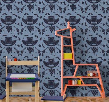 Cowboy hattu revolveri huivi makuuhuoneen tapetti - Tenstickers