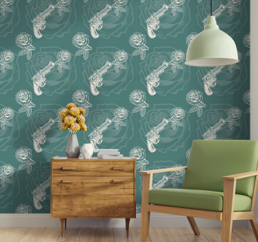 Cowboy-revolveri ja ruusu tapetti luonto - Tenstickers