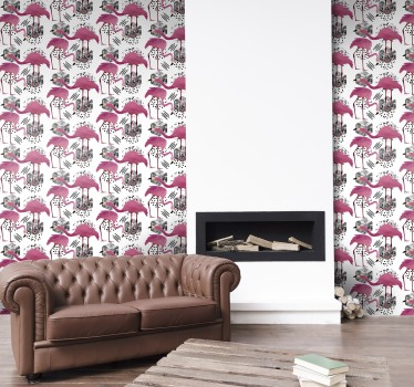 Eläin tapetti flamingos vintage - Tenstickers