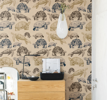 Erilaiset kilpikonnat beige tausta eläintapetti - Tenstickers