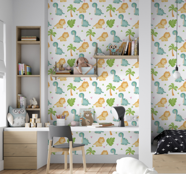Erilaisia dinosauruksia ja pensaita Tapetti lastenhuoneeseen - Tenstickers