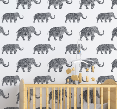 Etniset norsut harmaa Tapetti lastenhuoneeseen - Tenstickers