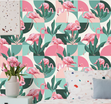 Flamingo trooppinen kuvio Viidakkotapetti - Tenstickers
