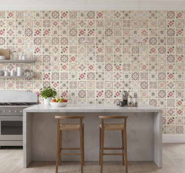 Geometrinen kukkakuvio laattatapetti - Tenstickers