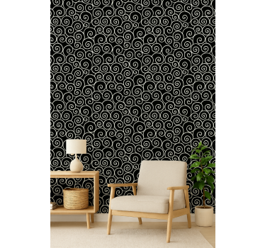 Musta ja valkoinen aallot geometrinen tapetti - Tenstickers