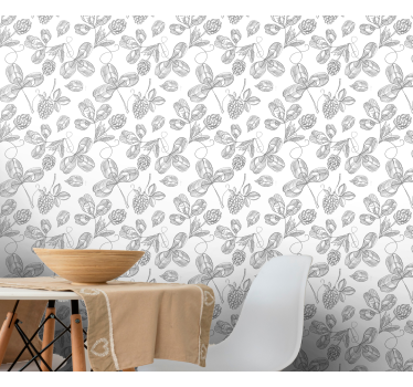 Harmaa ja valkoinen designkuvio lehtitapetti - Tenstickers