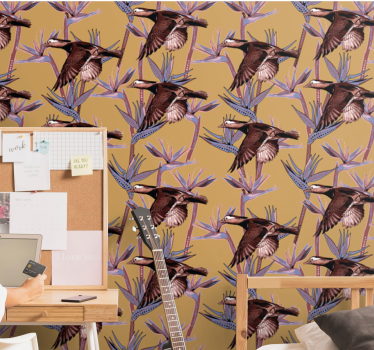 Järvieläimet vintage-design makuuhuoneen tapetti - Tenstickers