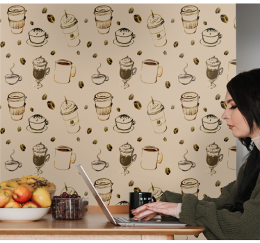 Kahvin vintage kuvio keittiön tapetti - Tenstickers