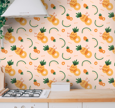 Keltainen ja vihreä ananas retro tapetti Muut vintagetapetit - Tenstickers