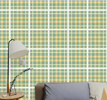 Keltainen, vihreä ja valkoinen gingham -kuvio vintage tapetti - Tenstickers