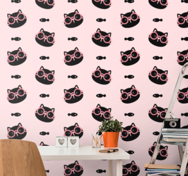 Kissan silmälasien kuvio kissat tapetti - Tenstickers