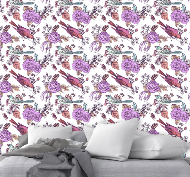 Kukka lintusuunnittelu kukkatapetti - Tenstickers