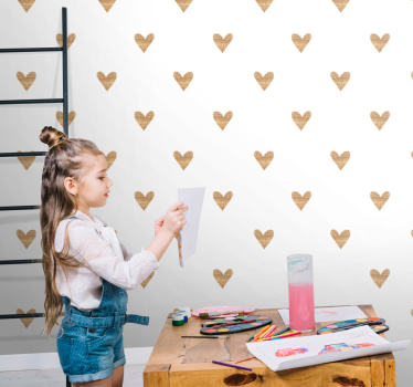 Kultainen sydän valkoisella taustalla lastenhuoneen tapetti - Tenstickers