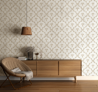 Kuusikulmainen kukkakuvioinen beige tapetti - Tenstickers