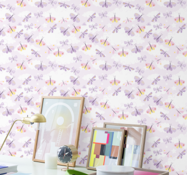 Kuvio pastellin violetin sävyin perhostapetti - Tenstickers