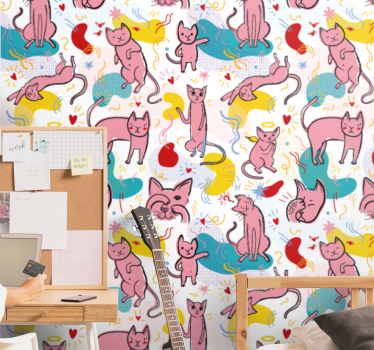 Leikkisät kissan kuviot kissat tapetti - Tenstickers
