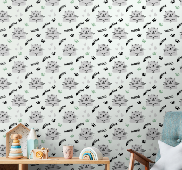 Leikkisät kissanpennukuviot kissat tapetti - Tenstickers