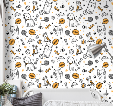 Lemmikkieläinten doodle-taide eläimet tapetti - Tenstickers