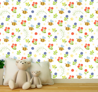 Mehiläispuutarhan kuvio lastenhuoneen tapetti - Tenstickers