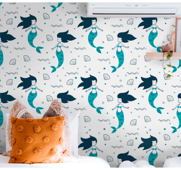 Merenneito kuvio teema tapetti sininen - Tenstickers