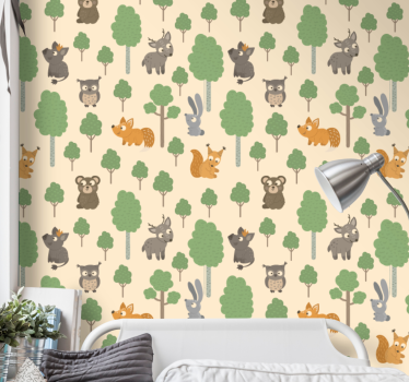 Metsäeläinten kuvio lastenhuoneen tapetti - Tenstickers