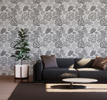 Monsteran lehdet harmaa tapetti - Tenstickers