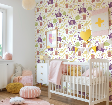 Pastelli onnellisia eläimiä tapetti vauvanhuoneeseen - Tenstickers