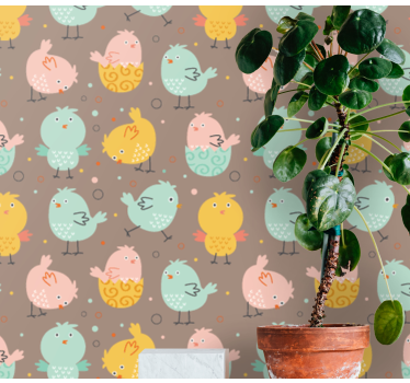 Pastellinsininen ja vaaleanpunainen kanakuvio tapetti olohuone - Tenstickers