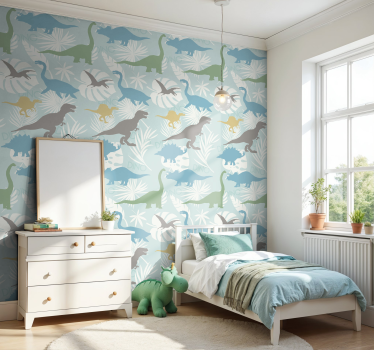 Pastellivärinen kuvio dinosaurus tapetti - Tenstickers