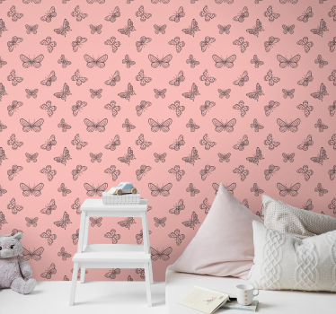 Perhonen kuvio vaaleanpunainen tapetti - Tenstickers