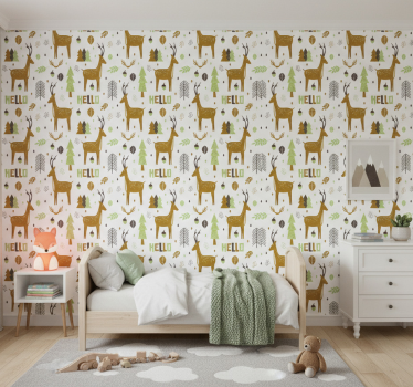 Pohjolan metsän tervehdys lastenhuoneen tapetti - Tenstickers