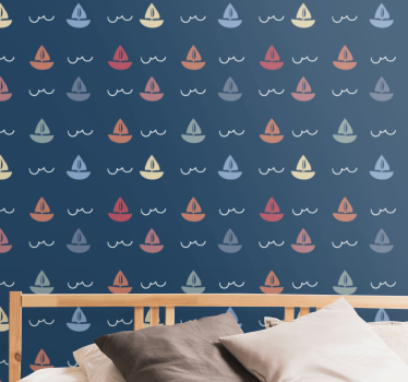 Purjeveneet motiivi lastenhuoneen tapetti - Tenstickers