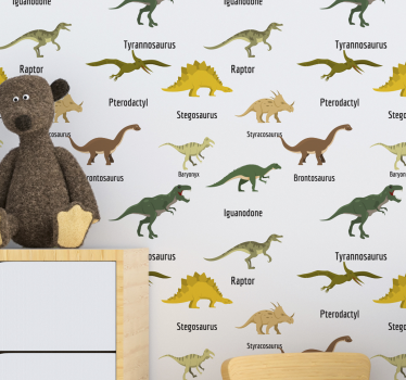 Realistiset dinosaurukset nimillä Tapetti lastenhuoneeseen - Tenstickers
