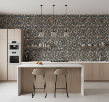 Ruskea ja sininen terrazzo keittiötapetti - Tenstickers