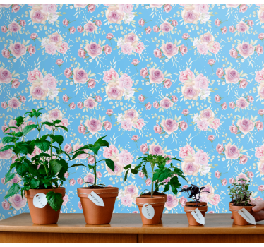Ruusuja sinisellä pohjalla kukkatapetit - Tenstickers
