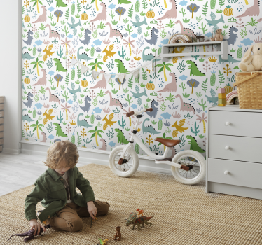 Scandinavian jurassiitti-kuvio dinosaurus tapetti - Tenstickers