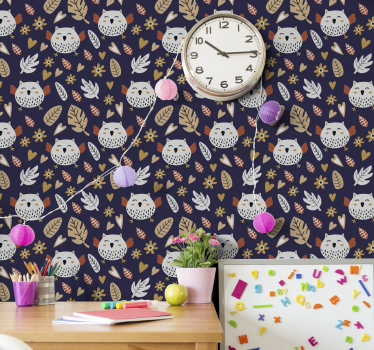 Sininen iso ja pieni pöllö tapetti Tapetti lastenhuoneeseen - Tenstickers