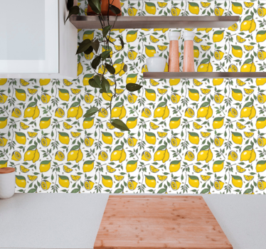 Sitruunat ja kukat trooppisia keittiön tapetti - Tenstickers