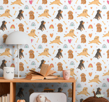 Söpö koira ja sateenkaari kuvio Tapetti lastenhuoneeseen - Tenstickers