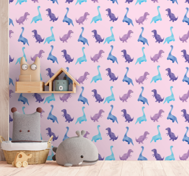 Vaaleanpunainen nursey kuvio dinosaurus tapetti - Tenstickers