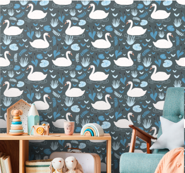 Tyylikäs valkoinen joutsen kuvio Tapetti lastenhuoneeseen - Tenstickers