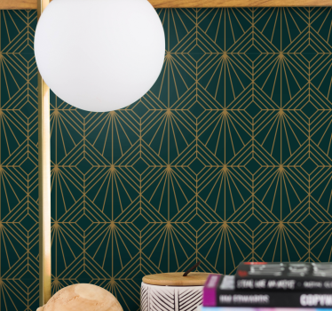 Tyylikäs vihreä ja kultainen kuvio geometrinen tapetti - Tenstickers