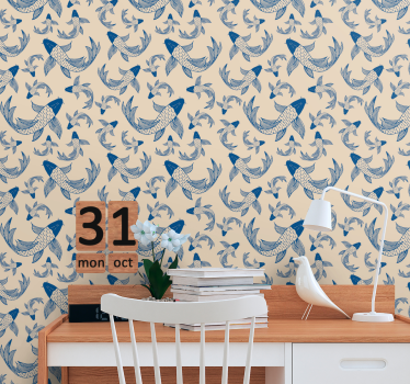 Uimakalat ja beige tapetti olohuone - Tenstickers