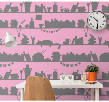 Vaaleanpunainen ja harmaa kirjahylly moderneja tapetteja - Tenstickers
