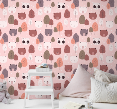 Vaaleanpunainen panda karhuja lapset tapetti - Tenstickers