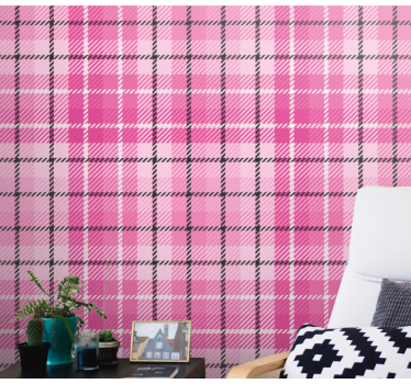 Vaaleanpunainen tartan-kuvio neliökuvioinen tapetti - Tenstickers