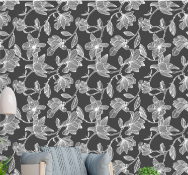 Valkoinen ja harmaa magnolia kukka design kukkatapetit - Tenstickers