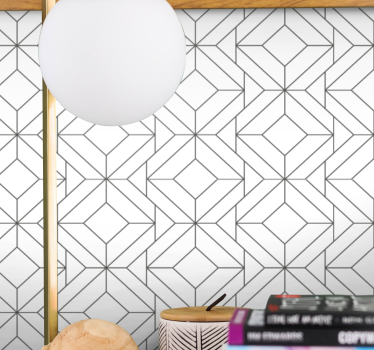 Valkoinen japandi geometrinen kuvio tapetti olohuone - Tenstickers